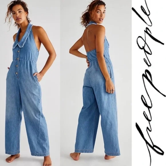 Free People Margot Blue Denim Jumpsuit - Picture 4 of 12